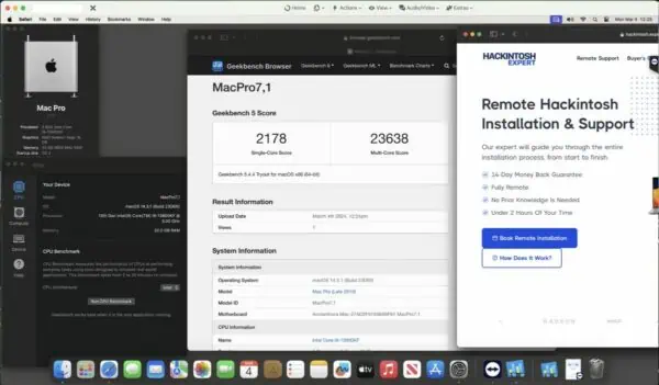 Screenshot of benchmarks for a downloadable Hackintosh EFI folder for [MSI] [Desktop]