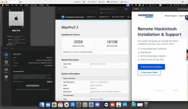Screenshot of benchmarks for a downloadable Hackintosh EFI folder for [Asus] [Desktop].