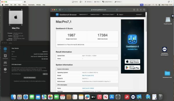 Screenshot of benchmarks for a downloadable Hackintosh EFI folder for [Gigabyte] [Desktop].
