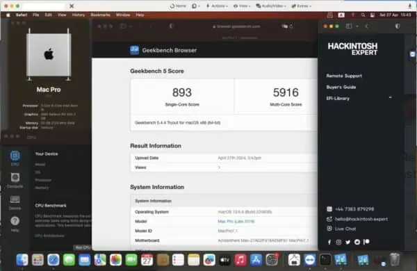 Screenshot of benchmarks for a downloadable Hackintosh EFI folder for [Gigabyte] [Desktop].