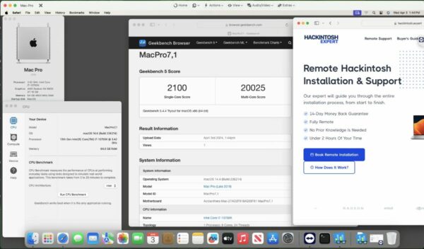 Screenshot of benchmarks for a downloadable Hackintosh EFI folder for [MSI] [Desktop].