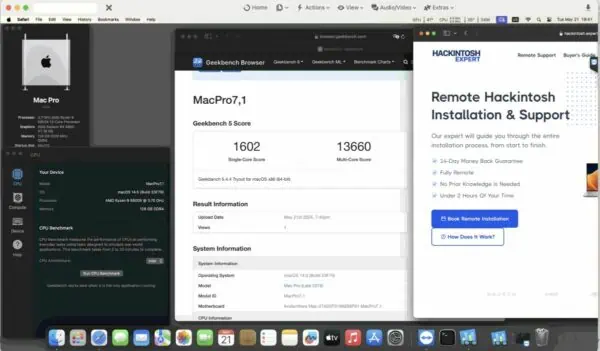Screenshot of benchmarks for a downloadable Hackintosh EFI folder for [Gigabyte] [Desktop].