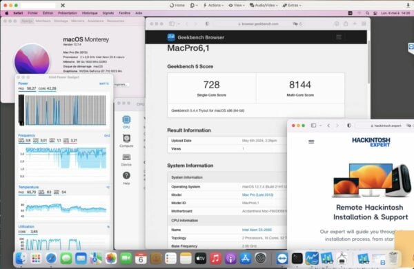 Screenshot of benchmarks for a downloadable Hackintosh EFI folder for [HP] [Workstation].