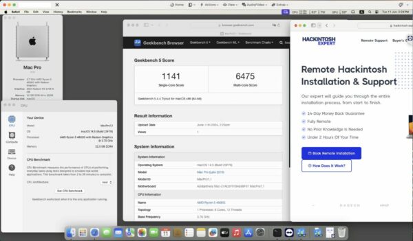 Screenshot of benchmarks for a downloadable Hackintosh EFI folder for [MSI] [Desktop].