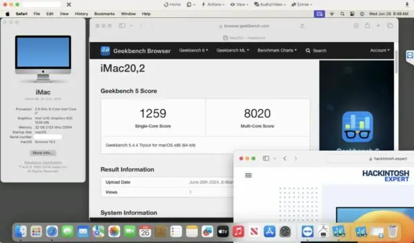 Screenshot of benchmarks for a downloadable Hackintosh EFI folder for [MSI] [Desktop].