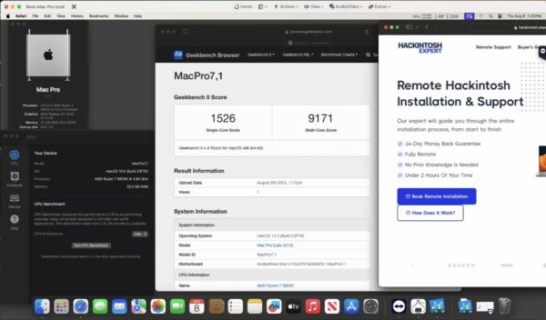 Screenshot of benchmarks for a downloadable Hackintosh EFI folder for [Asus] [Desktop].