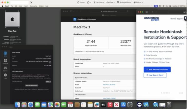 Screenshot of benchmarks for a downloadable Hackintosh EFI folder for [MSI] [Desktop].