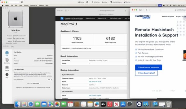 Screenshot of benchmarks for a downloadable Hackintosh EFI folder for [Asus] [Desktop].