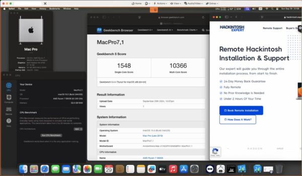 Screenshot of benchmarks for a downloadable Hackintosh EFI folder for [Gigabyte] [Desktop].