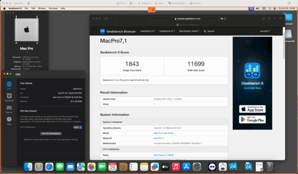 Screenshot of benchmarks for a downloadable Hackintosh EFI folder for [Asus] [Desktop].
