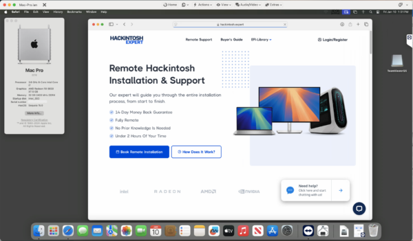 Screenshot of [MSI MPG Z390 Gaming Edge AC] Hackintosh [Sequoia] success installation showing Geekbench performance scores [i7-9700K] and [RX 6650 XT] .