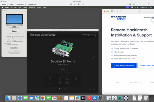 Screenshot of [Asus ROG STRIX Z270G GAMING] Hackintosh [Sequoia] success installation showing Geekbench performance scores [i9-9900K] and [RX 6600].