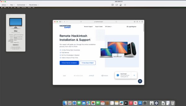 Screenshot of [MSI Z490-A Pro] Hackintosh [Sequoia] success installation showing Geekbench performance scores [i9-10900K] and [UHD630].