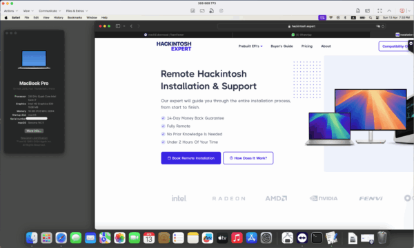 Screenshot of [Lenovo IdeaPad Y700-15ISK] Hackintosh [Sonoma] success installation showing Geekbench performance scores [i7-6700HQ] and [HD530].