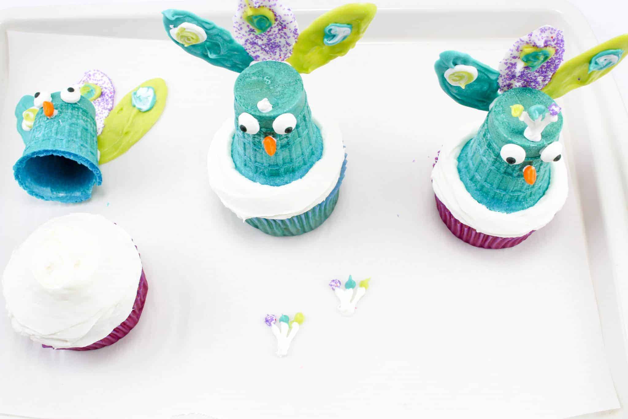 Making Peacock Cupcakes.