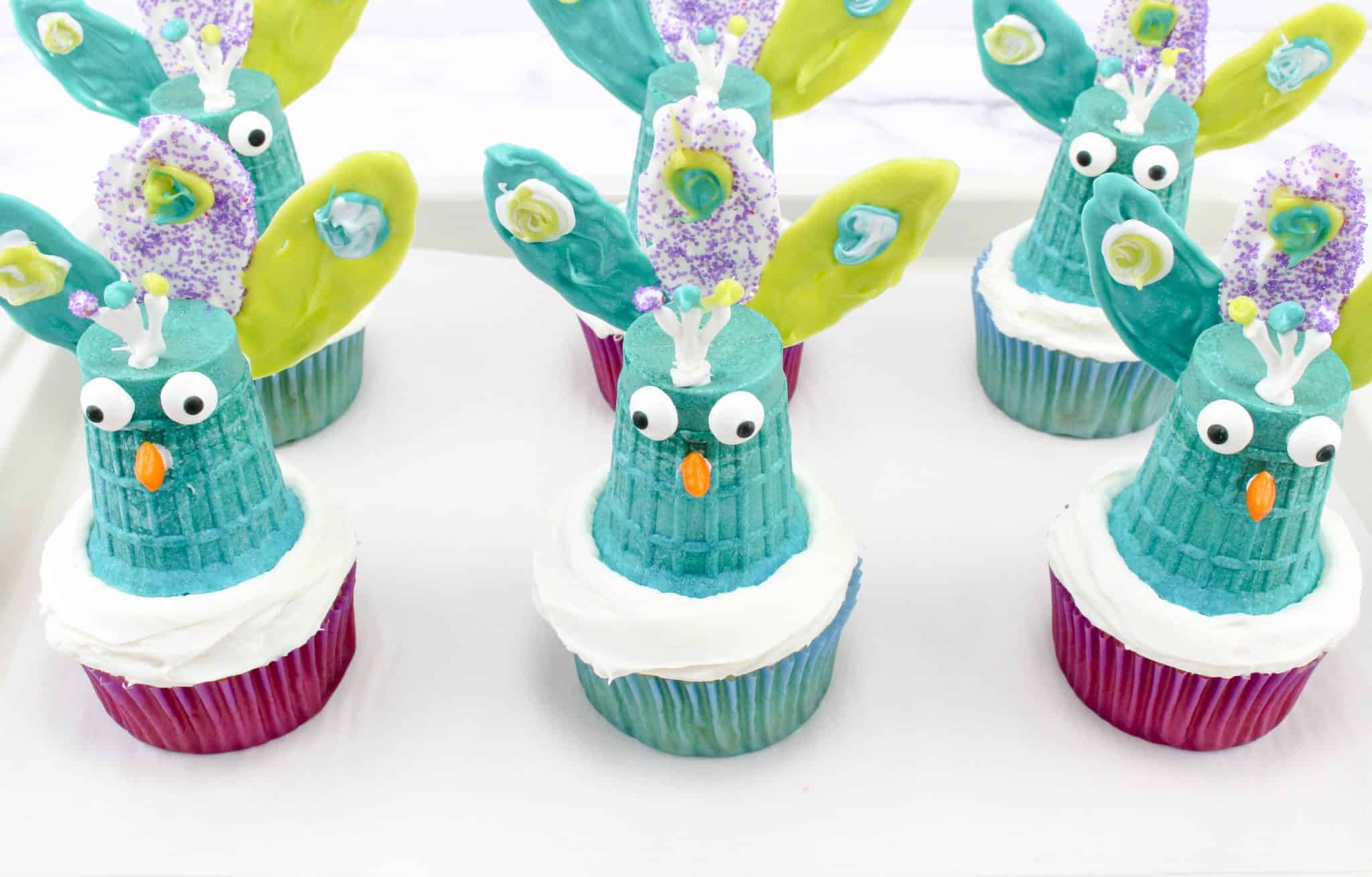 Making Peacock Cupcakes.