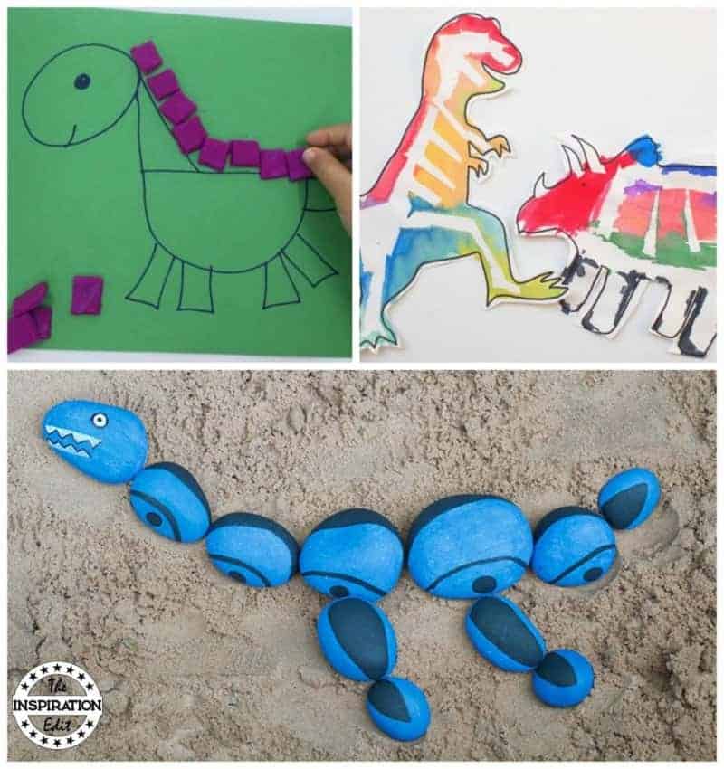 dinosaur crafts for kids. A collage of dinosaur craft ideas. 