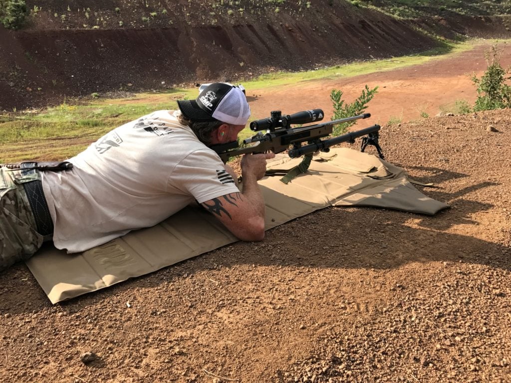 BipodeXt in use from the pron position on a Voodoo Tactical Shooting mat