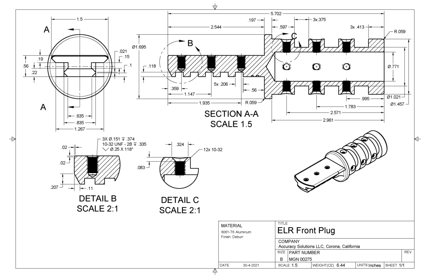 BipodeXt Front Plug Upgrade Kit for ELR Systems - Accuracy Solutions