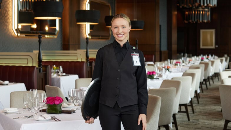 Choctaw server in fine dining room