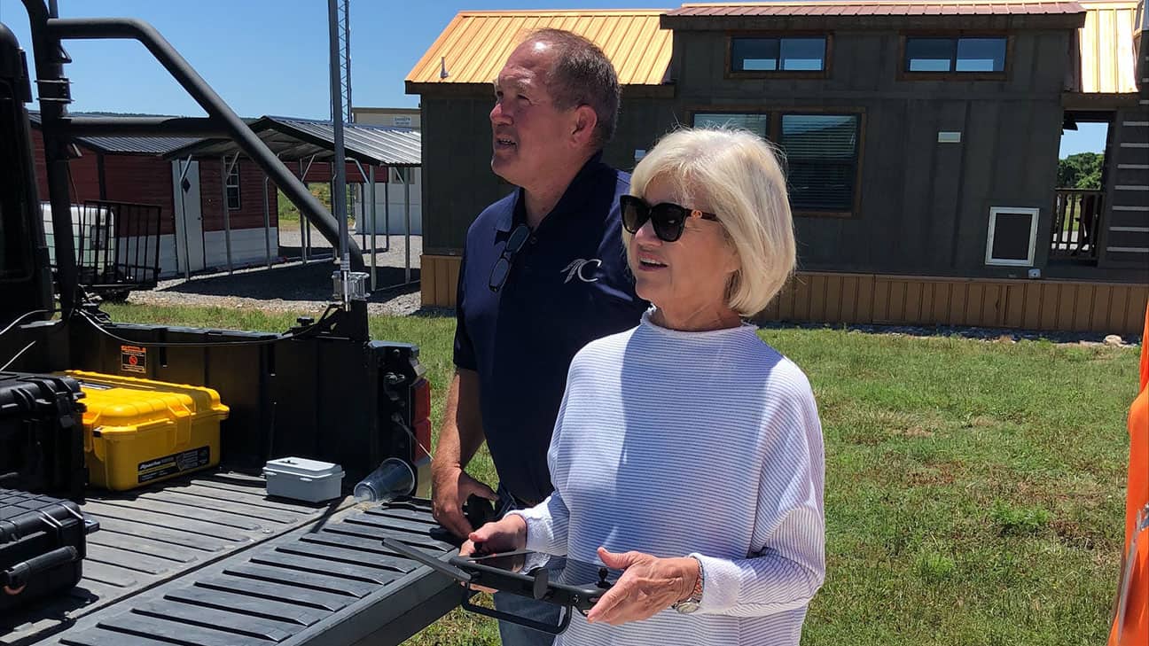 Linda Booker flying a drone