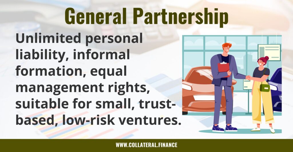 General Partnerships_ Unlimited personal liability, informal formation, equal management rights, suitable for small, trust-based, low-risk ventures