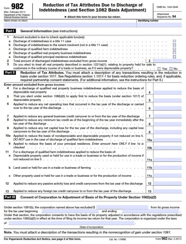 Irs form 982