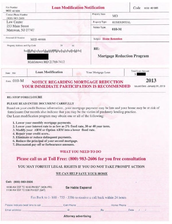 Mortgage mod scam mailer