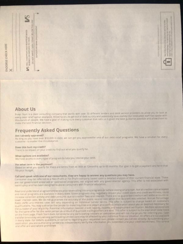 Fresh start loan offer fine print | get out of debt guy - steve rhode Fresh start loan offer fine print