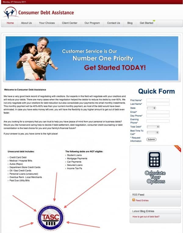 Consumer debt assistance tasc