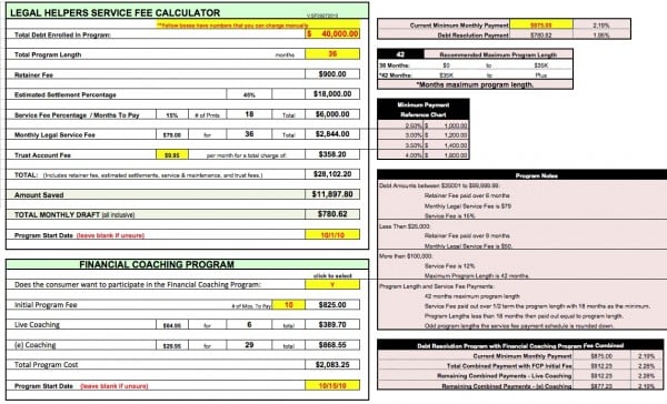 Legal helpers service fee calculator
