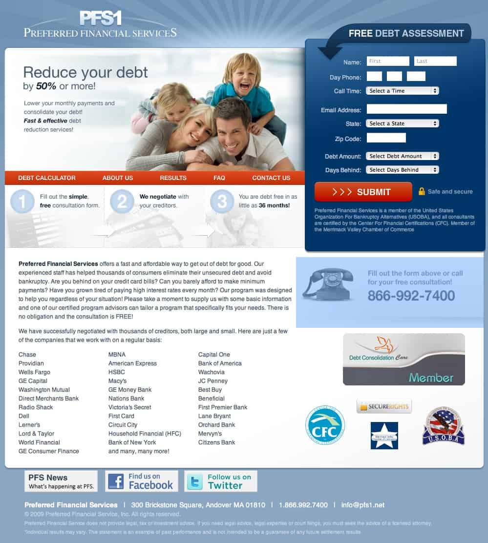 Preferred financial services home page