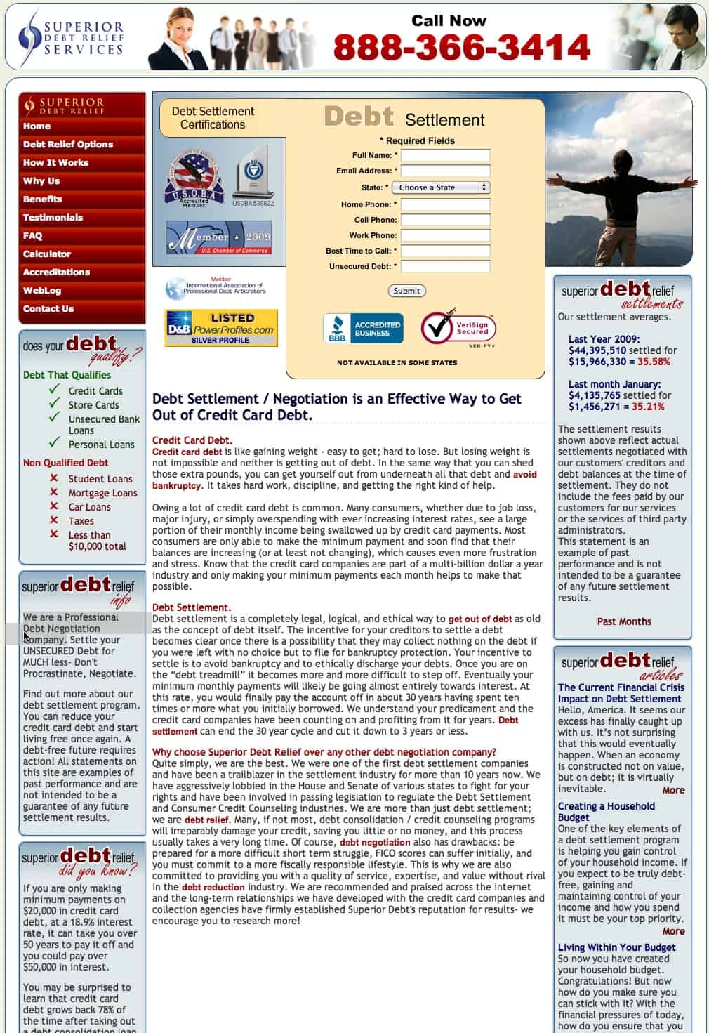Superior debt relief services home page Superior debt relief services home page