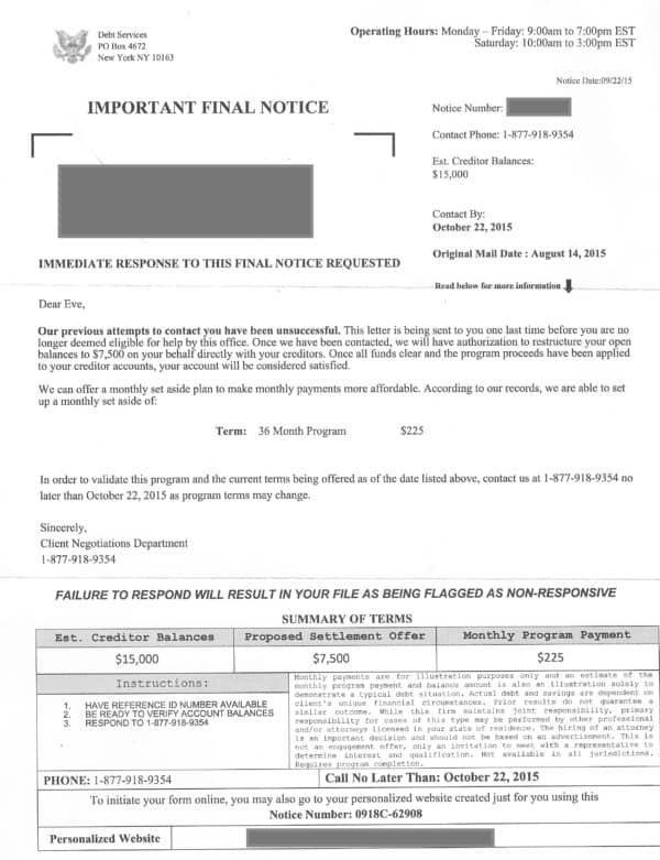 Debt services fake seal