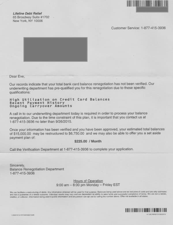 Lifeline debt relief