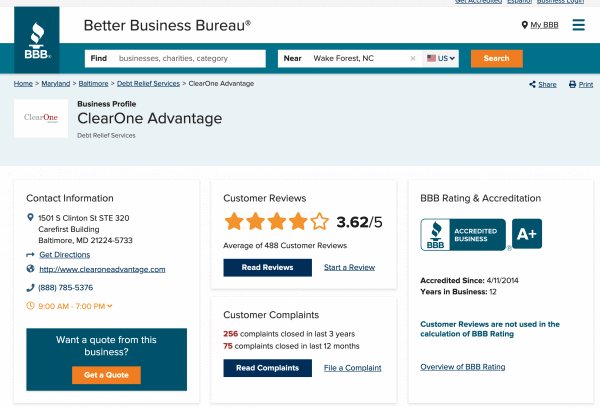 Clearone advantage debt relief services expert for getting out of debt and financial freedom; baltimore.