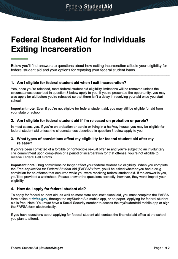 I heard my federal student loans could be eliminated because i was in prison