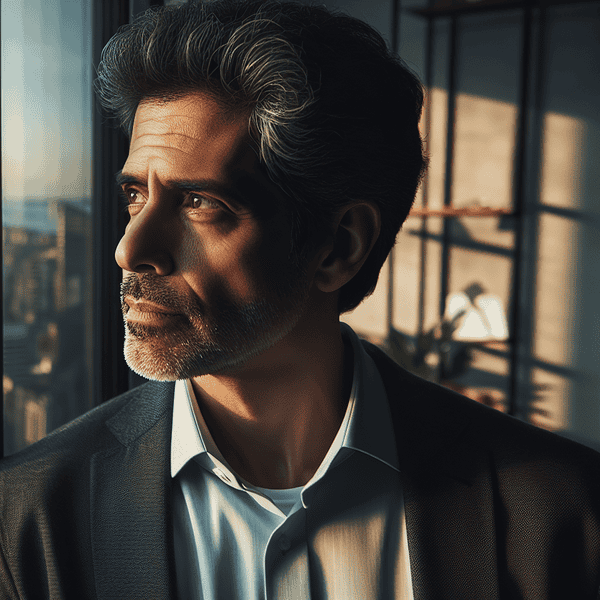 Experienced debt relief expert Steve Rhode looking out a city window, offering solutions to get out of debt.