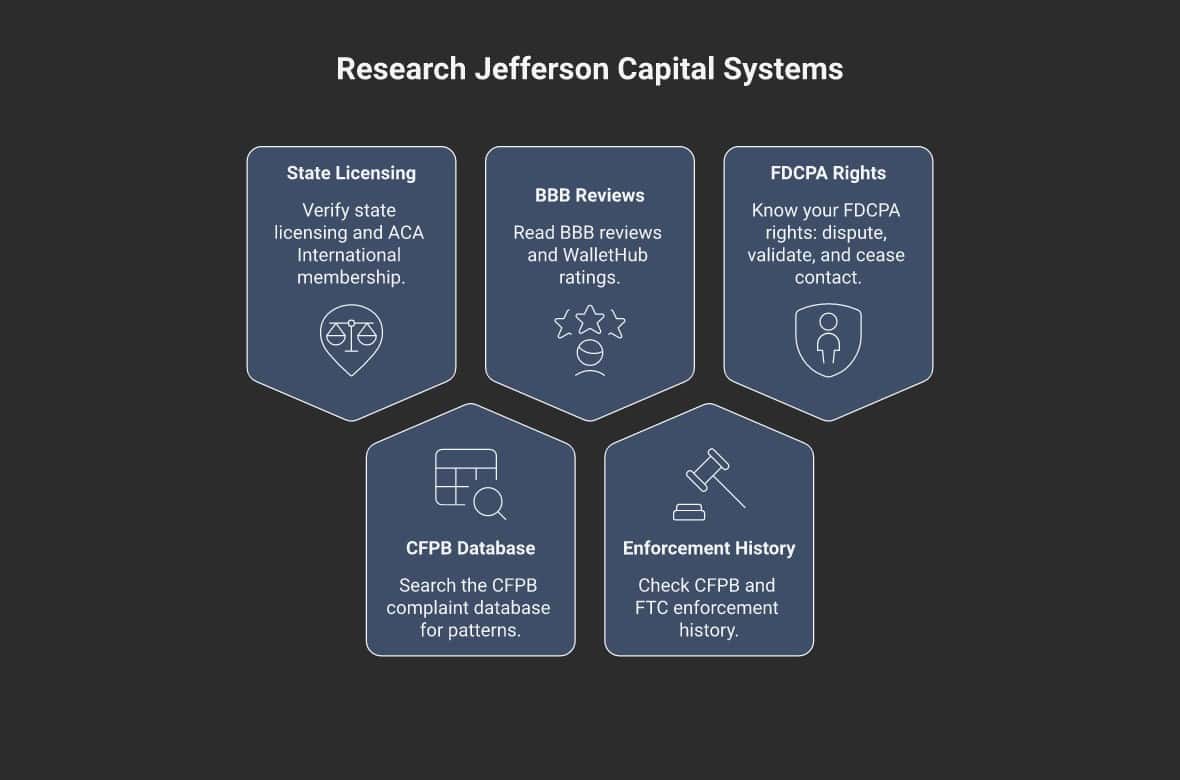 Jefferson Capital Systems research image for debt relief and credit monitoring services.