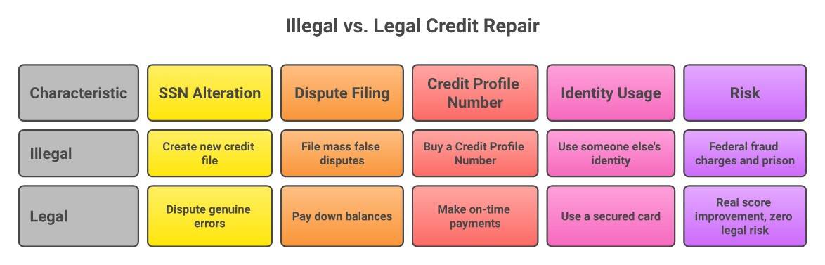 Comparison of illegal vs legal credit repair methods