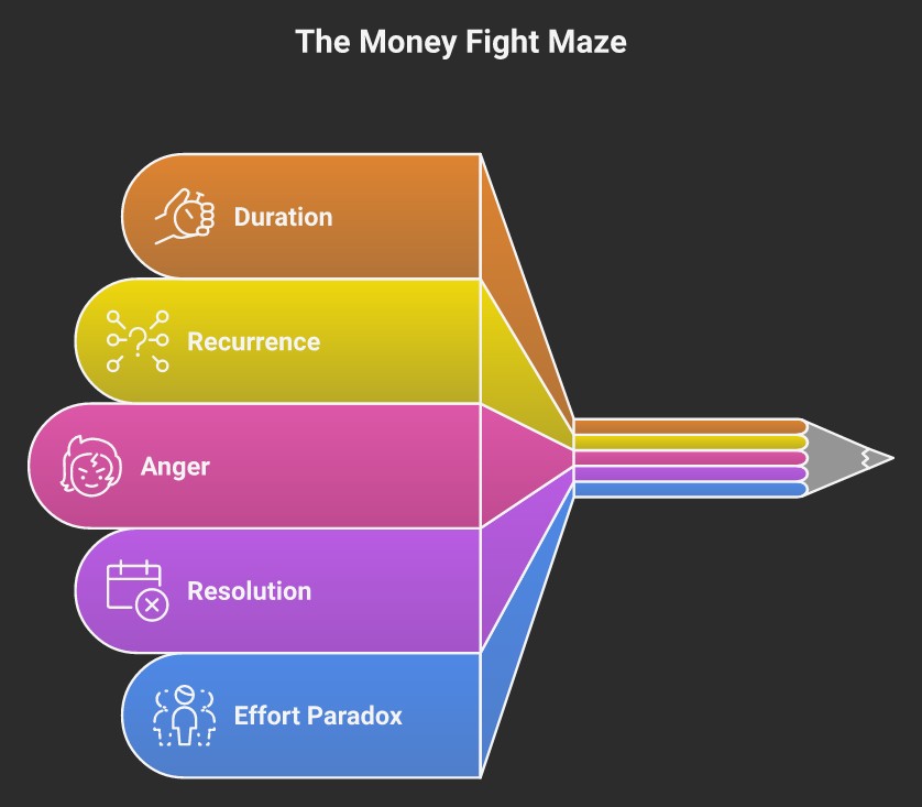 The money fight maze diagram illustrating debt resolution challenges.