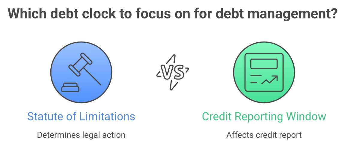 Debt clock comparison between Statute of Limitations and Credit Reporting Window.