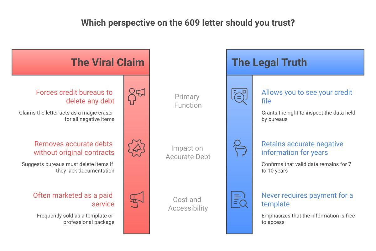 What a 609 letter actually does versus the viral claim - infographic