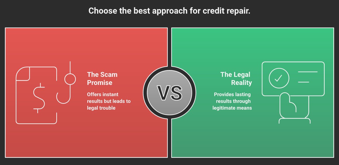 Credit Sweep vs. Legal Credit Dispute: How the credit sweep scam works and why it's a federal crime — infographic