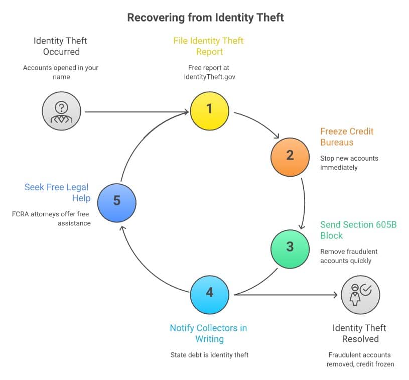 5 steps to recover when someone opened accounts in your name - identity theft recovery infographic