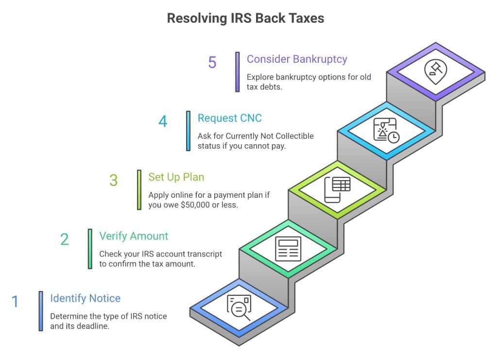 Five steps to take when the IRS says you owe back taxes - infographic