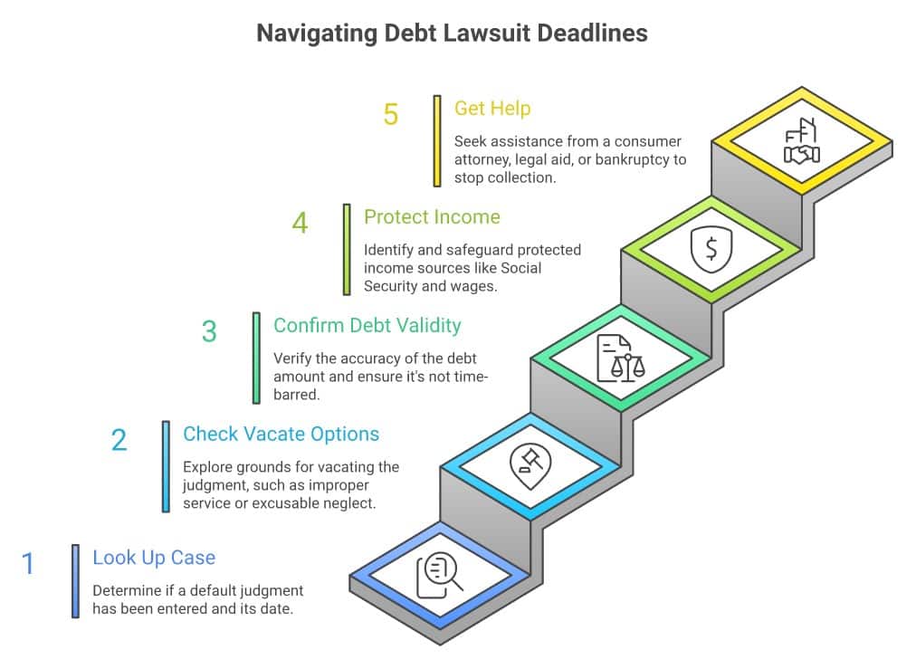 Five steps to take after missing a debt lawsuit deadline - infographic