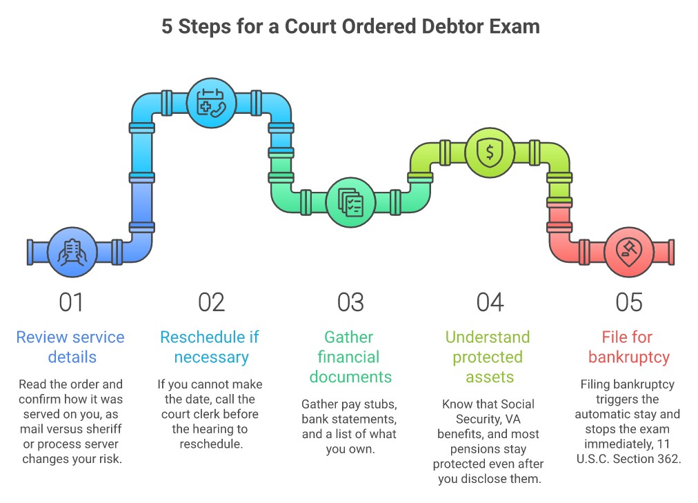 5 steps to take when ordered to a debtor's examination in court - infographic