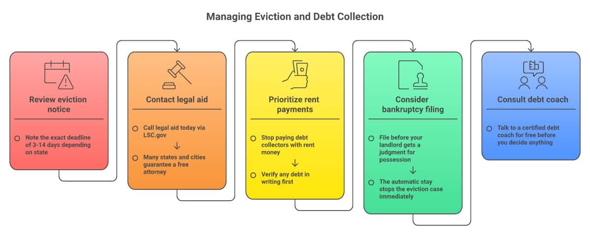 5 steps to take when facing eviction and debt collectors at the same time - infographic