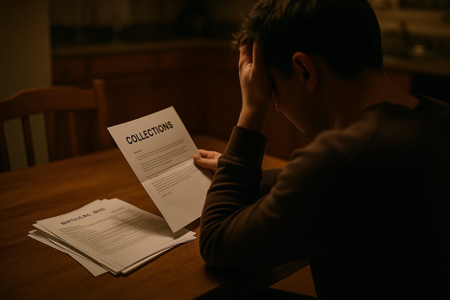 Person reviewing a medical bill collections letter at home
